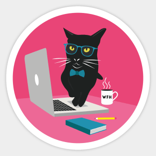 Work From Home Cat (Circle Design) Sticker